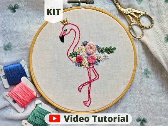 Beginner Embroidery Kit Pink Flamingo Hand Embroidery Kit Easy Embroidery  Kit for Beginner 