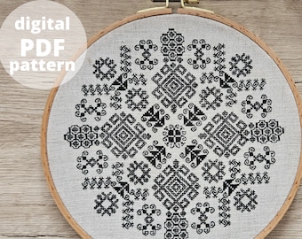 Patrón de punto de cruz con adorno ucraniano, encaje tradicional (archivo digital PDF)