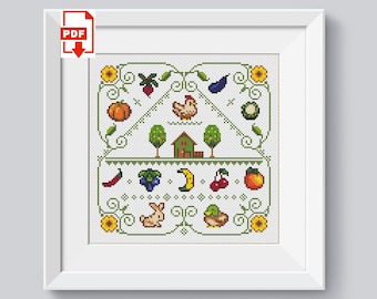 Patrón de punto de cruz de Stardew Valley: Muestra de vida en el pueblo (PDF)