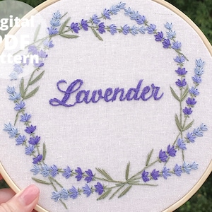 Lavender Wreath Hand Embroidery Pattern: Beginner Needlepoint (PDF + Video)