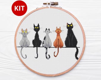 Katze Kreuzstich Kit, komplette Stickpackung, Anfänger Stickmuster