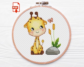 Patrón de punto de cruz de jirafa: Bordado de animalito (Descarga digital)