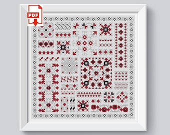 Patrón de punto de cruz (PDF) - Muestrario tradicional ucraniano en rojo y negro