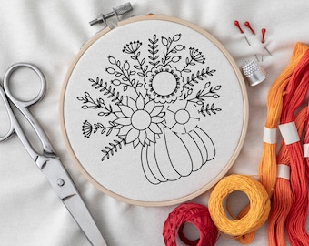 Patrón de bordado a mano de calabaza floral: DIY para principiantes (Patrón PDF)