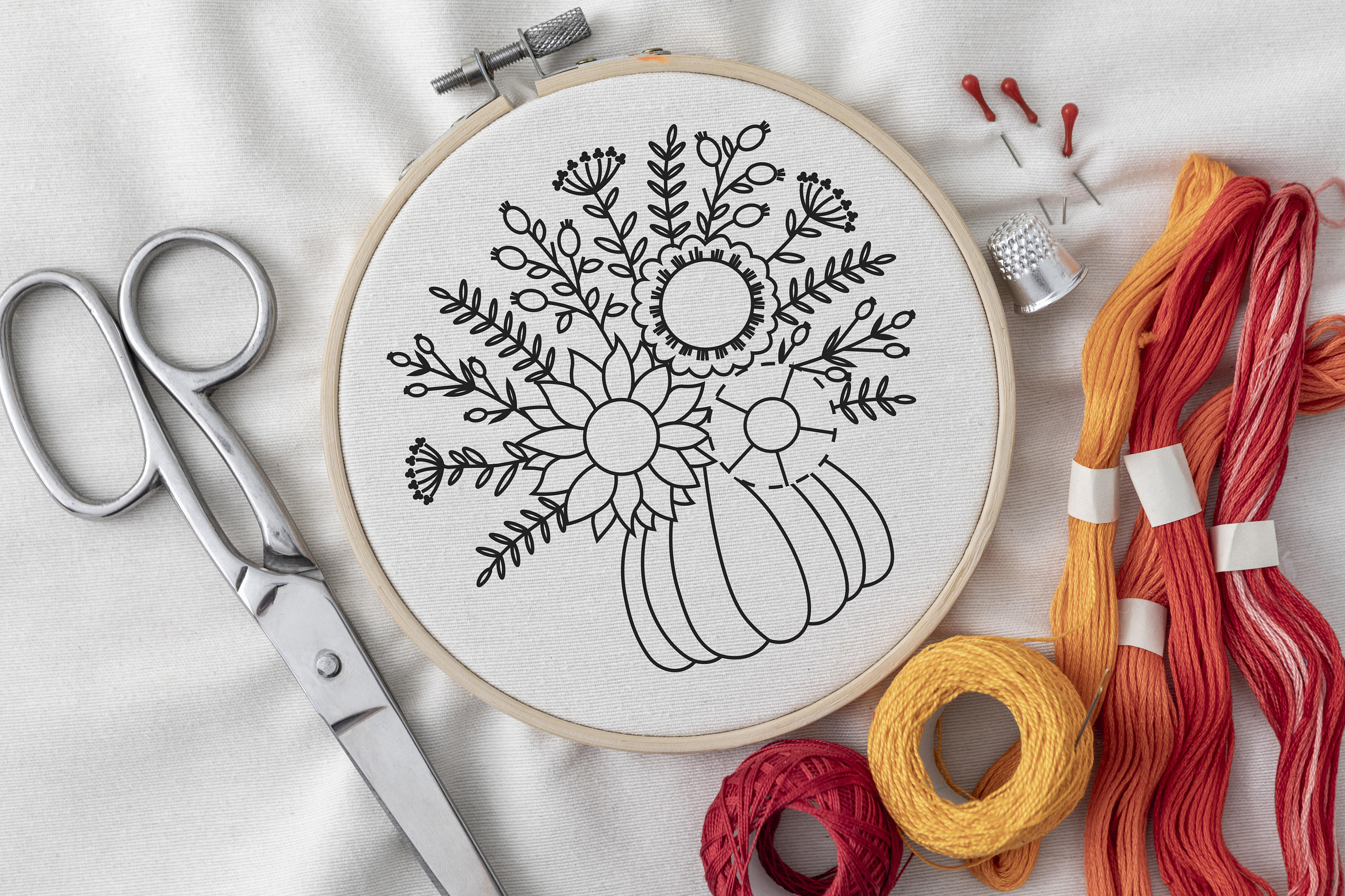 Floral Pumpkin Hand Embroidery Pattern: Beginner DIY (PDF Pattern) - Etsy