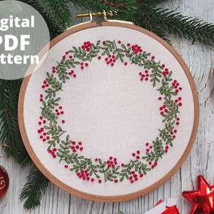 PDF pattern+ video tutorial | Christmas Wreath | Christmas Hand embroidery pattern | Beginner embroidery pattern | Winter Embroidery