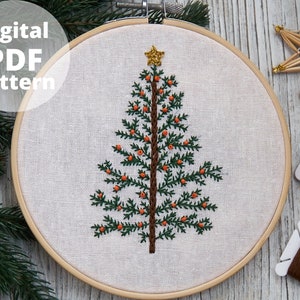PDF pattern+ video tutorial | Beaded Christmas Tree | Christmas Hand embroidery pattern | Beginner embroidery pattern | Pine tree embroidery