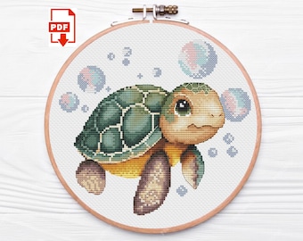 Patrón de punto de cruz de tortuga marina - XStitch PDF simple, fácil y moderno