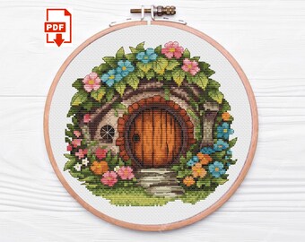 Primavera en el patrón de punto de cruz Shire House - Hobbit Hole XStitch PDF