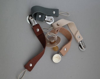 Pacifier chain / pacifier strap teething ring chain dummy clip made of organic leather, personalized on request