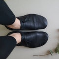 Moccasins, slippers, leather slippers, moccasins, moccs, house shoes, organic leather - black, slippers, sandals, barefoot slippers for women, men, product logo