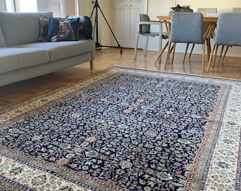 Turkish Hereke Area Rug - blue,white,green - 77x107 inches