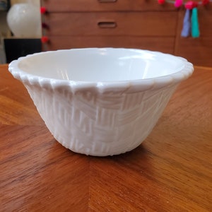 Vintage Indiana Glass Weavetex Milk Glass Bowl; Small Milk Glass Bowl