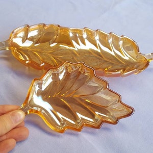 Vintage Carnival Glass Leaf Small Serving Dishes, Set of 2