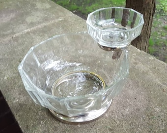 Vintage Clear Glass Chip 'n Dip with holder, great for entertaining, Made in Italy.