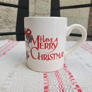 Vintage Christmas Mug with Bells and Ribbon