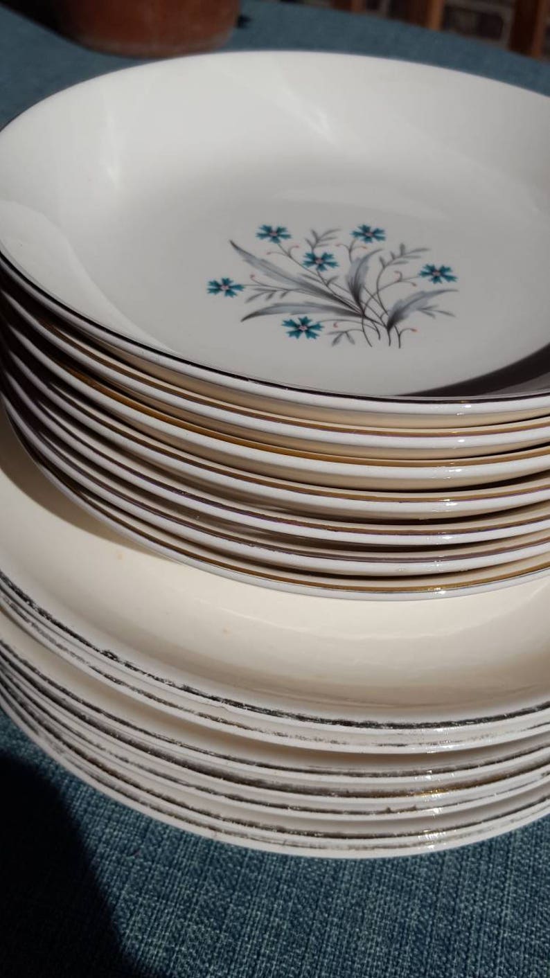 Beautiful Vintage Plate and Bowl Set With Turquoise Flowers Etsy