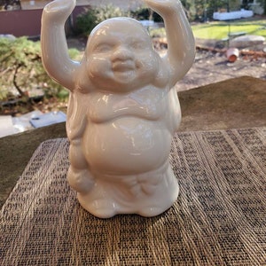 Vintage Tiki Glass, Smiling Buddha Glass, White Ceramic