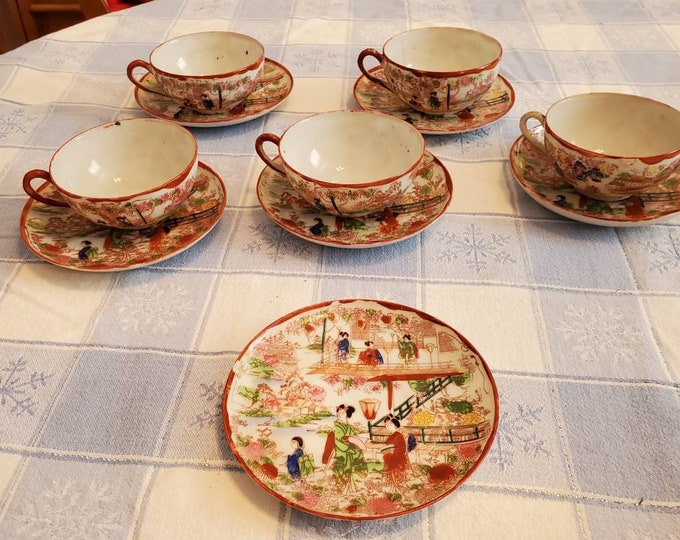 Vintage Japanese Geisha Girl Tea Cup and Saucer Set, Set of 5 Etsy