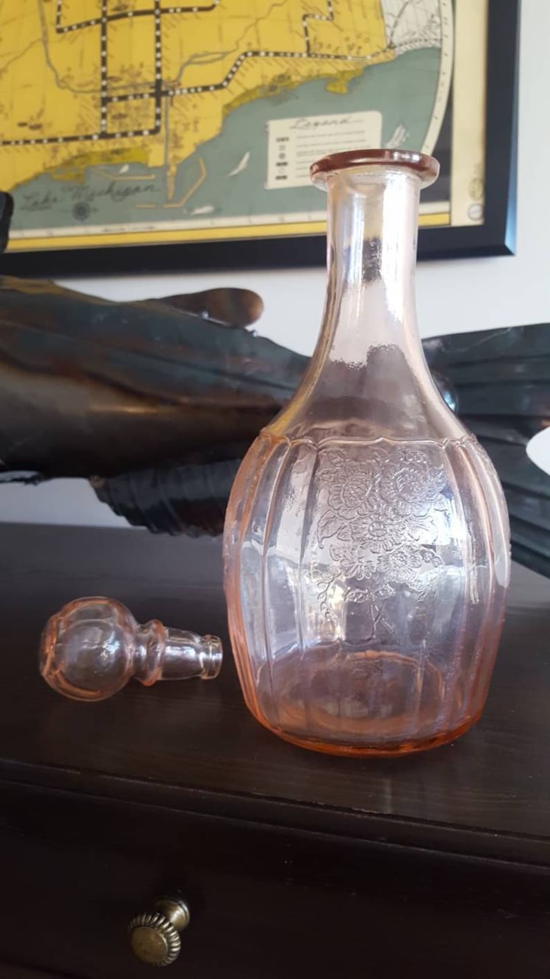 Mayfair Pink Depression Glass Decanter With Stopper by Anchor Etsy