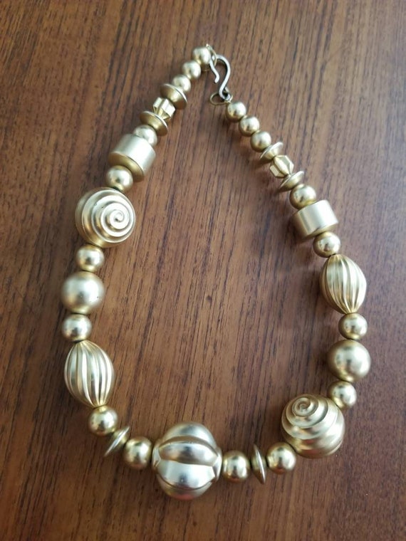 Vintage Plastic Gold Bead Costume Necklace - image 2