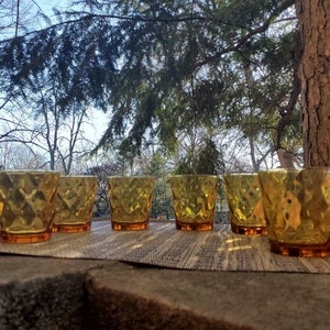 Beautiful 1970s Amber Juice Glasses by Hazel Atlas Diamond Optic perfect for juice or cocktails, Set of 6