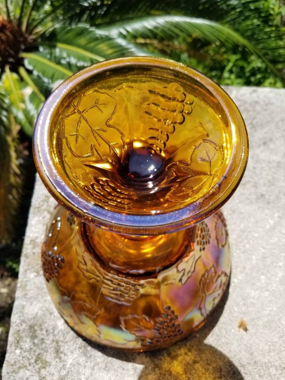 Carnival Glass Grape Harvest Marigold Pedestal Bowl -great