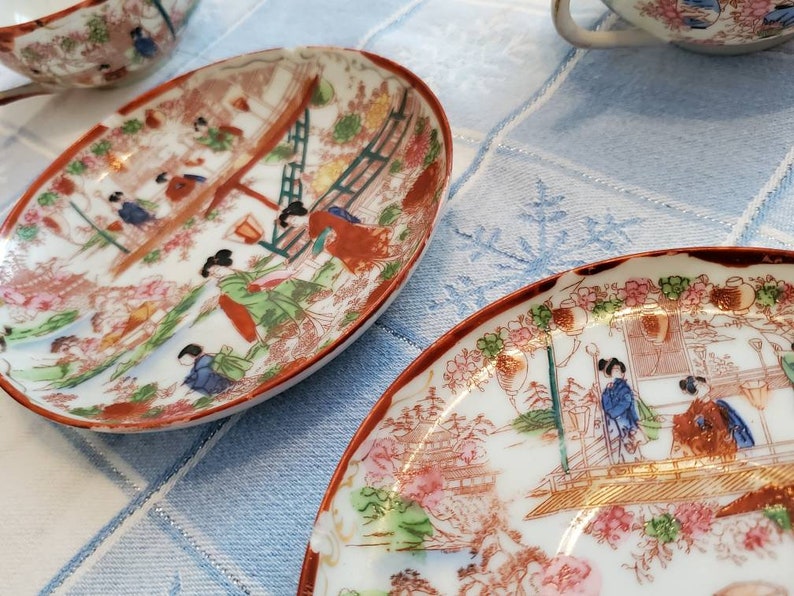 Vintage Japanese Geisha Girl Tea Cup and Saucer Set Set of 5 Etsy