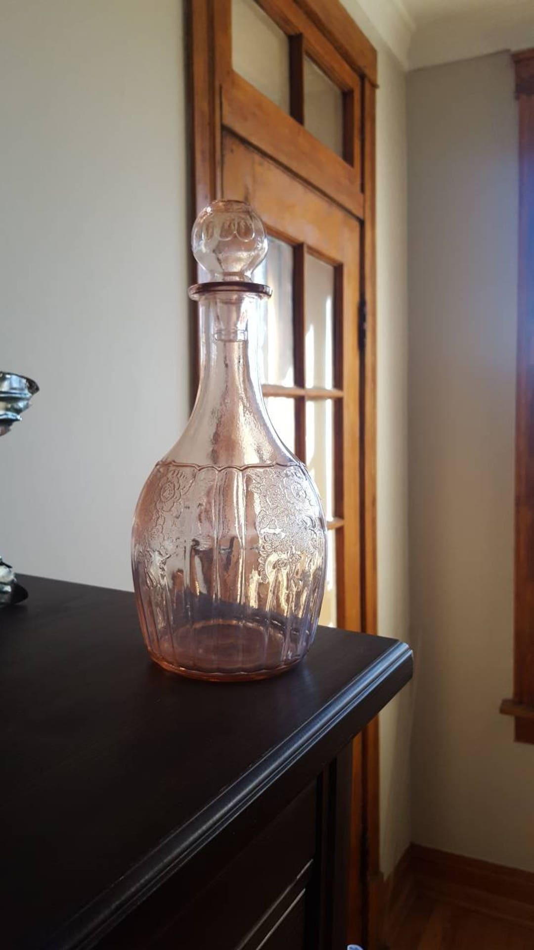 Mayfair Pink Depression Glass Decanter With Stopper by Anchor Hocking