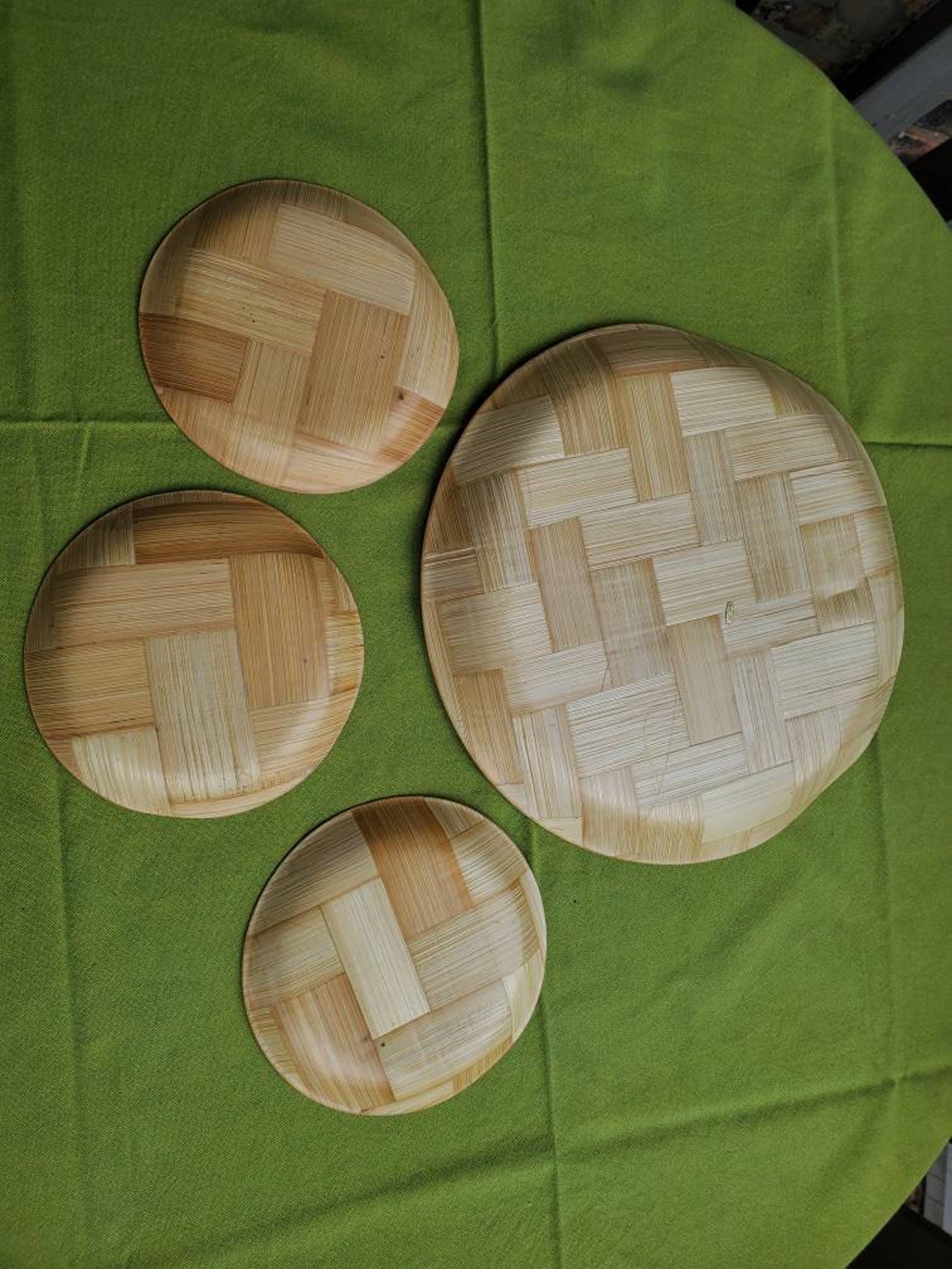 Vintage Painted Bamboo Plates Set of 4 Vintage Decor Etsy