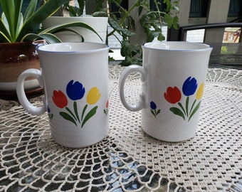 Vintage Tulip Mug Set of 2, Vintage Coffee Cup, Floral Mug