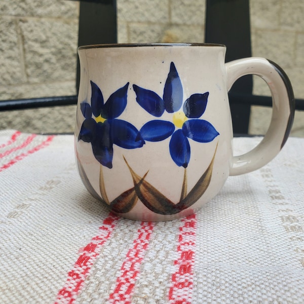 Vintage Blue Flower Mug, Two Painted Flowers, Vintage Flower Mug