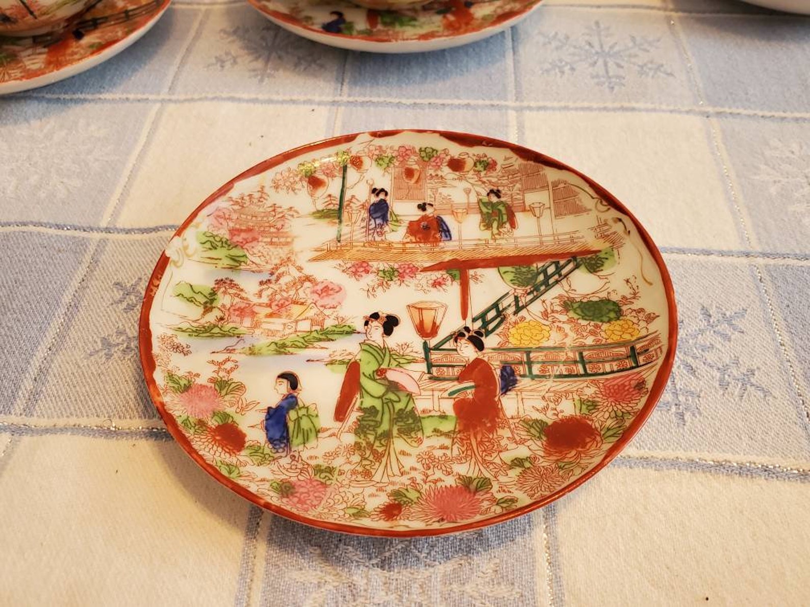 Vintage Japanese Geisha Girl Tea Cup and Saucer Set Set of 5 Etsy