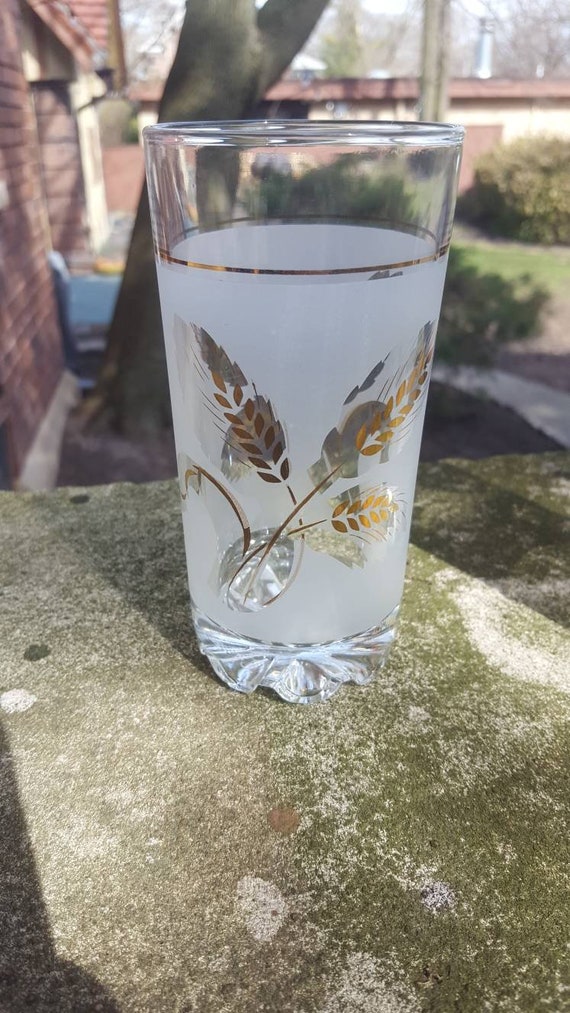 Vintage Covetro Italian Frosted Glasses set of 3 1950s chic water glasses or tumblers with Golden Wheat Stalks