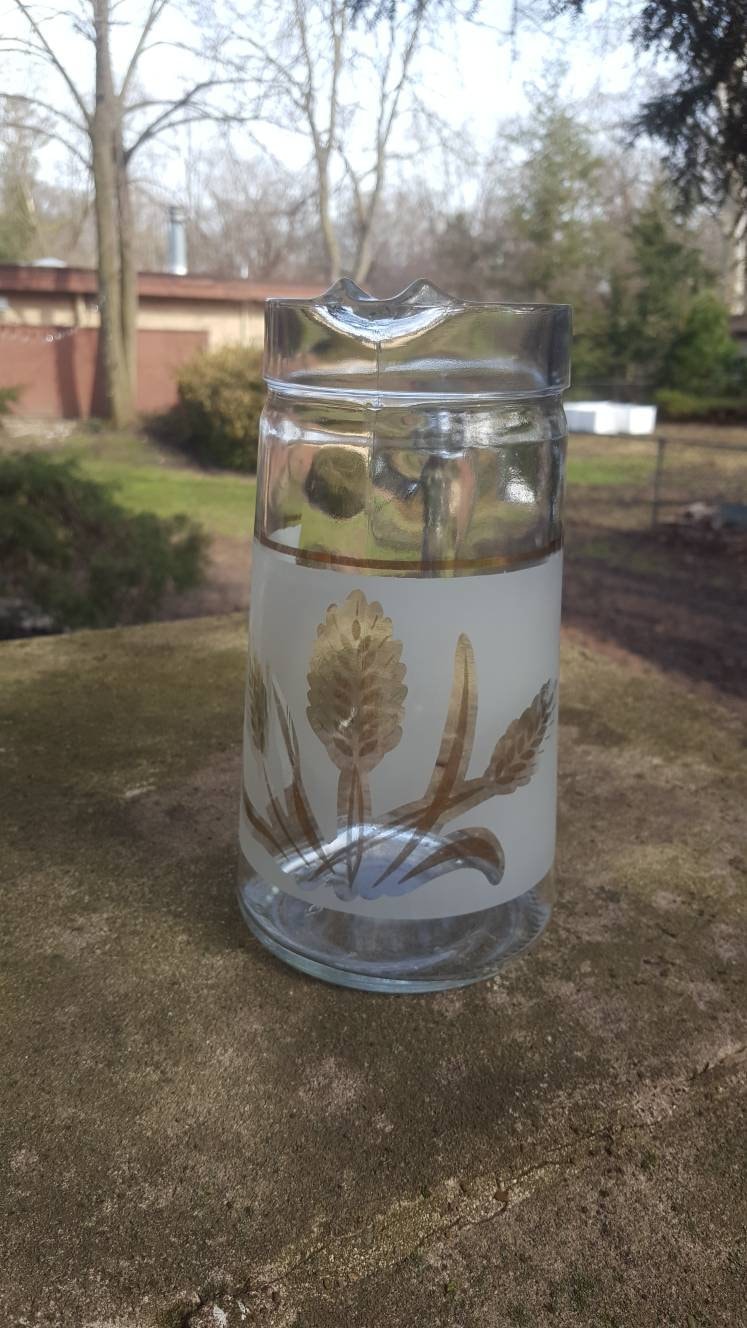 Vintage Covetro Italian Frosted Glasses set of 3 1950s chic water glasses or tumblers with Golden Wheat Stalks