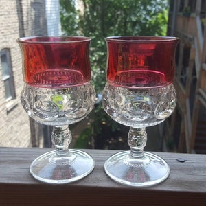 Set of 2 Kings Crown Tiffin Glass Water Goblets, Mid Century Glassware, Great for Wine