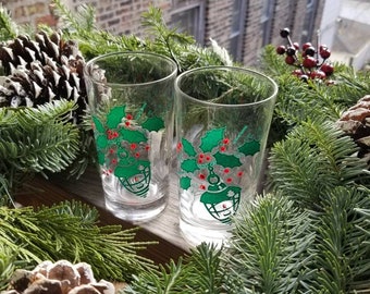 ヴィンテージ クリスマス ヒイラギ＆ツタ柄 パラグレーズガラスカップ