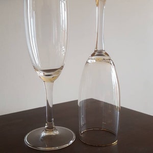 Vintage Clear Champagne Flutes with Gold Rims, Set of 2, Great for a Party