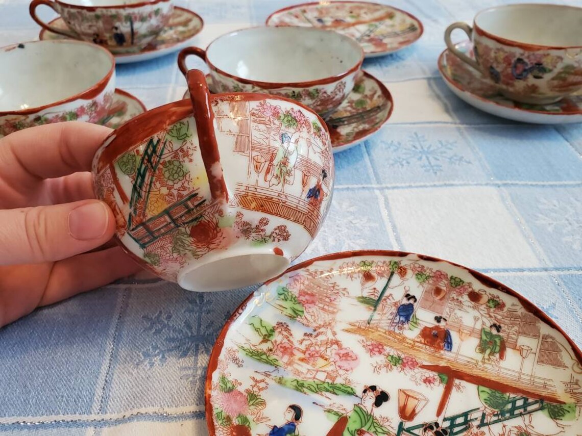 Vintage Japanese Geisha Girl Tea Cup and Saucer Set Set of 5 Etsy