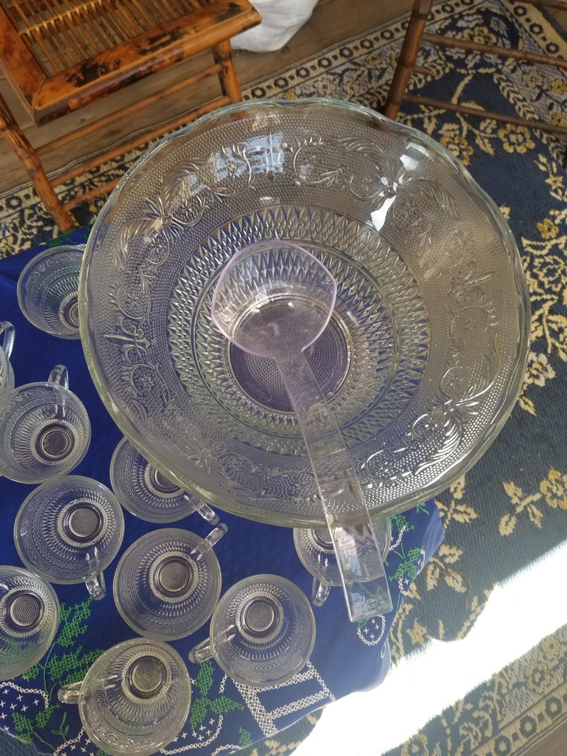 Stunning Vintage Punch Bowl With Pedestal and 11 Punch Cups in Etsy