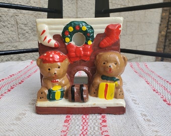 Vintage Christmas Candle Holder, Christmas Fireplace Scene