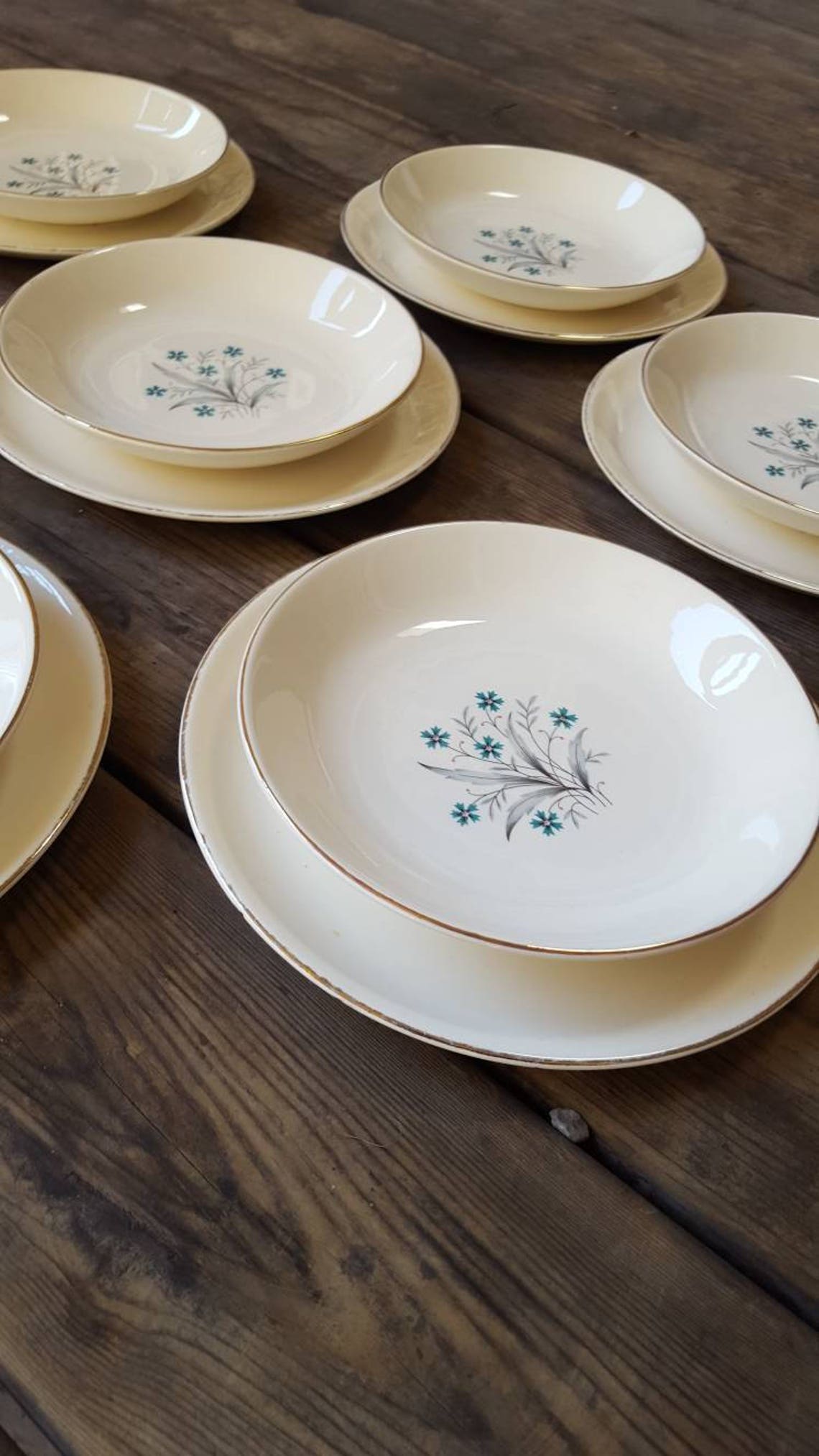 Beautiful Vintage Plate and Bowl Set With Turquoise Flowers Etsy