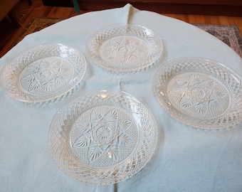 Piatti da pranzo vintage Cristal D'Arques-Durand in vetro trasparente antico, set di 4