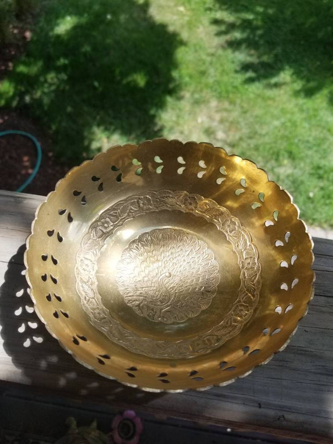Beautiful Vintage Peacock Brass Bowl Etsy