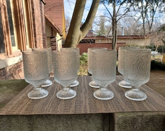 Vintage Crystal Ice Water Goblets by Indiana Glass, Set of 8 Clear Mid Century Water Glasses