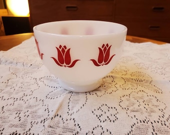 Fire King Red Tulip Cottage Cheese Bowl, Rare, Anchor Hocking