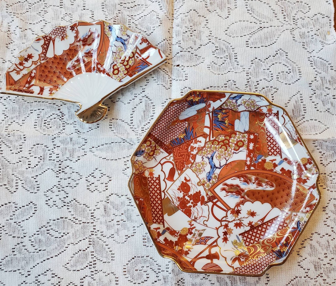 Vintage Japanese Decorative Plate Set, Fan Plate and Fan Design Etsy