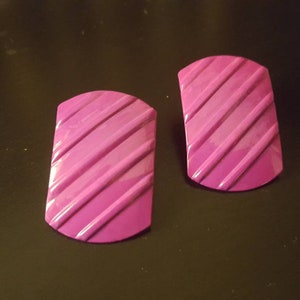 Large Vintage Purple Earrings, 1980s Funky and Bright, Shiny 80s Glam Post Earrings