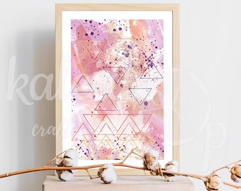 Abstract Art with Rainbow Triangles, Printable Watercolor Abstract, Printable Poster, Housewarming Gift, Birthday Gift, Digital Download