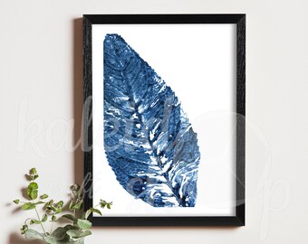 Dark Blue Leaf, Abstract Printable Art, Minimalist Print, Housewarming Gift, Birthday Gift, Botanical Illustration, Instant Download